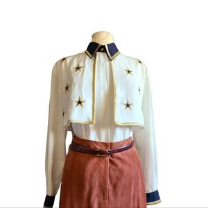 Vintage Star Blouse Navy silver gold and ivory